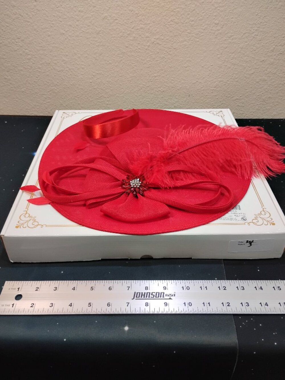 Red Fascinator Hat Women Derby Tea Party Wedding Headwear Rhinestone Feather